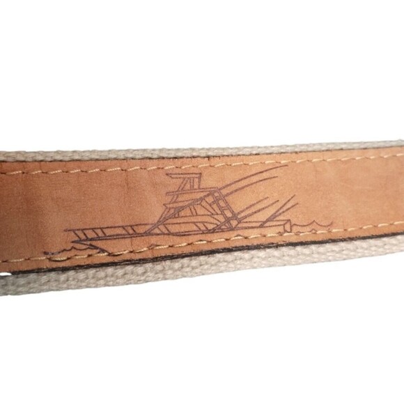 Zep Pro fish pattern belt Marlin Leather Canvas USA Size 46 Brass Buckle mens - Picture 5 of 8